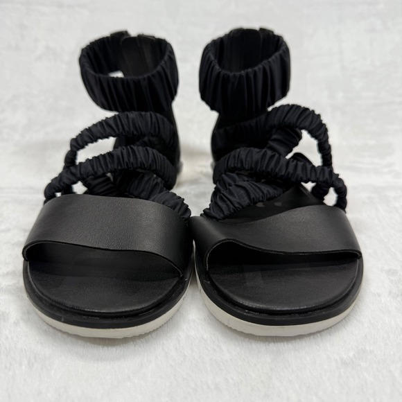 Sorel Gladiator Sandals Ruched Straps Back Zipper Black Leather Size‎ 6.5 - Picture 3 of 10